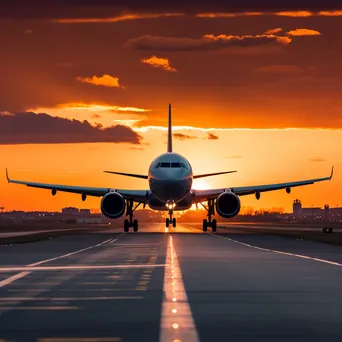 Airplane Takeoff at Sunset