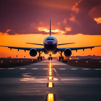 Airplane taking off against a colorful sunset sky - Image 4