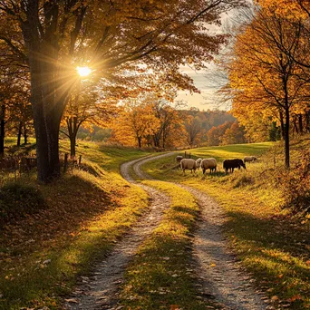 Scenic view of a path in a colorful maple orchard - Image 1