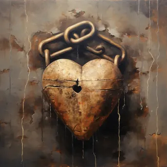 Oil painting of an old locked heart-shaped padlock representing enduring love - Image 3