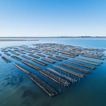 Aerial view of traditional oyster beds in calm waters - Image 2