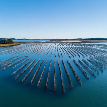 Aerial view of traditional oyster beds in calm waters - Image 3