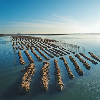 Aerial view of traditional oyster beds in calm waters - Image 4