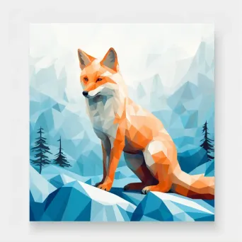 Geometric representation of a fox in snowy landscape in low poly style - Image 1