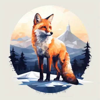 Geometric representation of a fox in snowy landscape in low poly style - Image 3