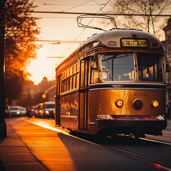 Close-up of a vintage tram against a beautiful sunset backdrop. - Image 2