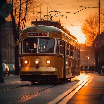 Close-up of a vintage tram against a beautiful sunset backdrop. - Image 3