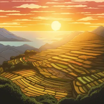 Terraced rice fields under a golden sunrise - Image 3