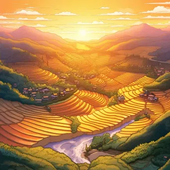 Terraced rice fields under a golden sunrise - Image 4