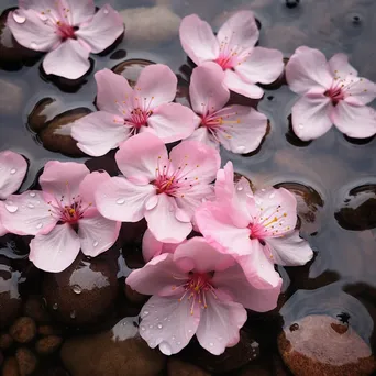 Close-up of cherry blossom petals with raindrops - Image 3