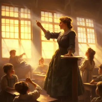 Illustration of inspiring teacher in sunlit classroom - Image 1