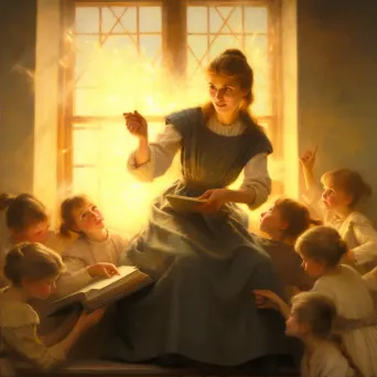 Illustration of inspiring teacher in sunlit classroom - Image 2