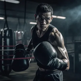 Boxer training with punching bag in gritty gym. - Image 1