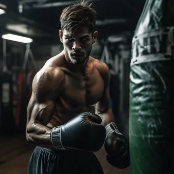 Boxer training with punching bag in gritty gym. - Image 3