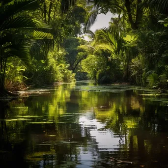 Serene jungle river with reflections of foliage - Image 3