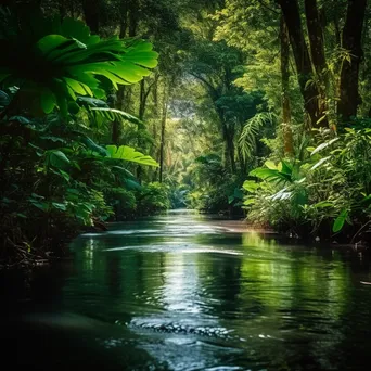 Serene jungle river with reflections of foliage - Image 4