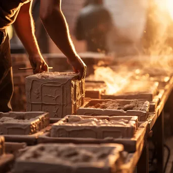 Hands filling traditional brick molds with clay - Image 1