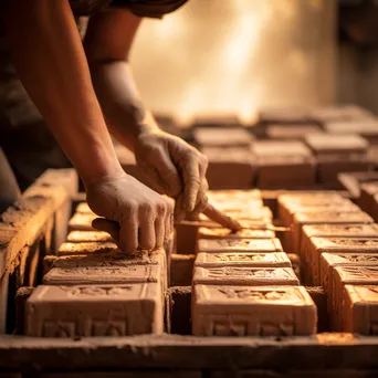 Hands filling traditional brick molds with clay - Image 2