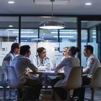 Diverse healthcare professionals in a conference room discussing patient care. - Image 2