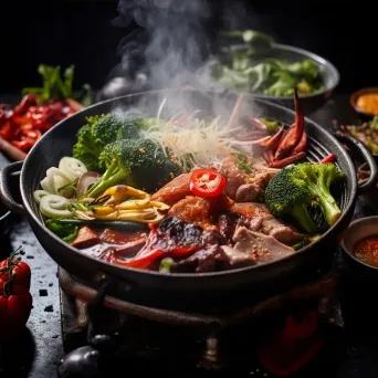 Sizzling hot pot with assorted vegetables and meat, shot on Nikon Z6 II - Image 4