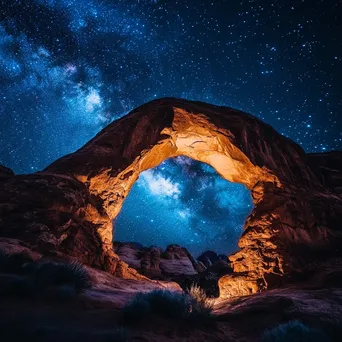 Moonlit Rock Arch Under Starry Sky