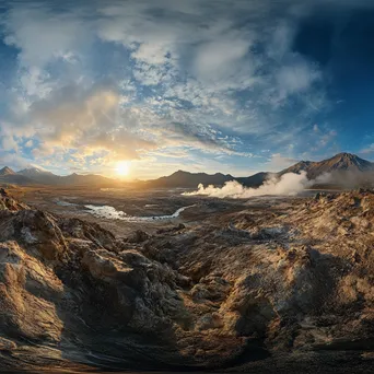 Vast geothermal field with steam and mountains in the background. - Image 3