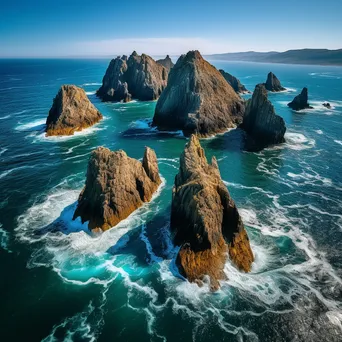 Aerial view of sea stacks and turquoise water - Image 2