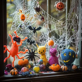 Whimsical Halloween crafts corner with spider webs and decorations - Image 2