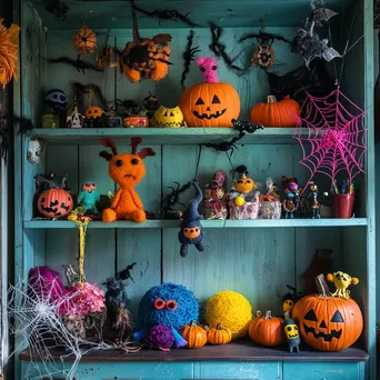 Whimsical Halloween crafts corner with spider webs and decorations - Image 3