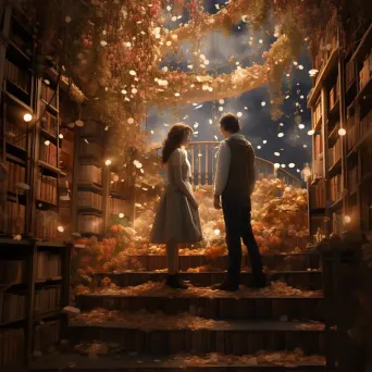 Romantic realism of an imaginative bookstore where books transform into their story characters - Image 2