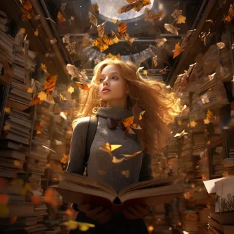 Romantic realism of an imaginative bookstore where books transform into their story characters - Image 3