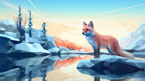 Geometric representation of a fox in snowy wilderness - Image 1