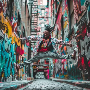 Hip-hop dancer performing in a graffiti-covered alley. - Image 3