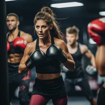 Group of participants practicing kickboxing techniques in a modern gym setting. - Image 2