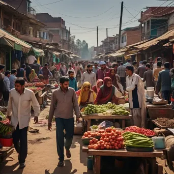 Busy marketplace in a small town with people selling fresh produce and handicrafts - Image 2