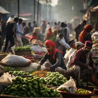 Busy marketplace in a small town with people selling fresh produce and handicrafts - Image 4