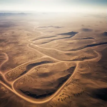 Desert landscape with winding roads seen from airplane window in aerial shot - Image 3