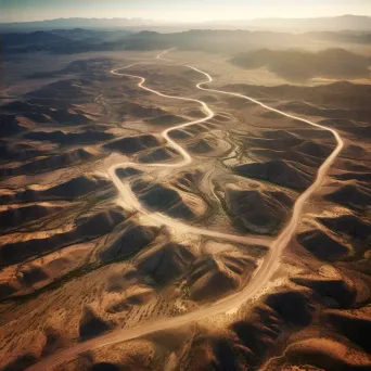 Desert landscape with winding roads seen from airplane window in aerial shot - Image 4