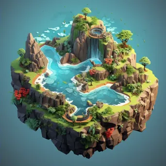 Isometric view of a low poly tropical island surrounded by bright blue ocean - Image 2