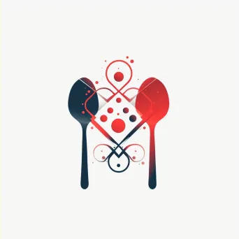 Logo for a molecular gastronomy restaurant with a stylized spoon icon in red and black colors on a white grid background - Image 2