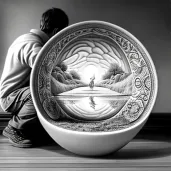 Image of a seer gazing into a bowl of water reflecting a future battle - Image 1