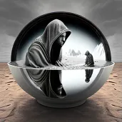 Image of a seer gazing into a bowl of water reflecting a future battle - Image 3