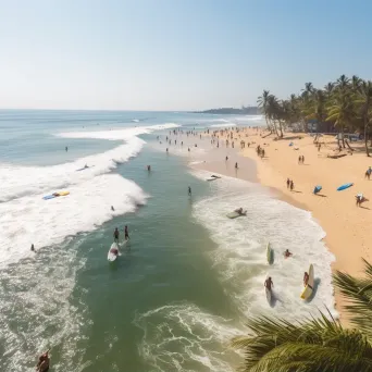 Surfing competition on tropical beach with surfers - Image 1