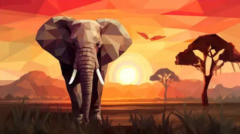 Geometric representation of an elephant in a sunlit savanna - Image 4