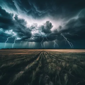 Dramatic Thunderstorm Over Open Field