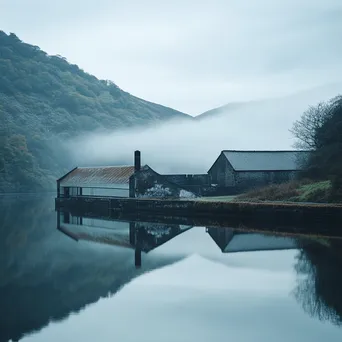 Tranquil reflection of a salt mine in calm waters - Image 1