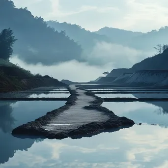 Tranquil reflection of a salt mine in calm waters - Image 2