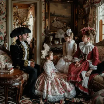 Vintage portrait of an old-fashioned family in Victorian-era parlor - Image 4