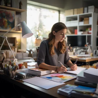 Administrator organizing colorful stationery in office - Image 1