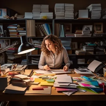 Administrator organizing colorful stationery in office - Image 4